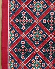 Red & blue Fancy Flower Designer Patola Dupatta - SindhoiPatolaArt