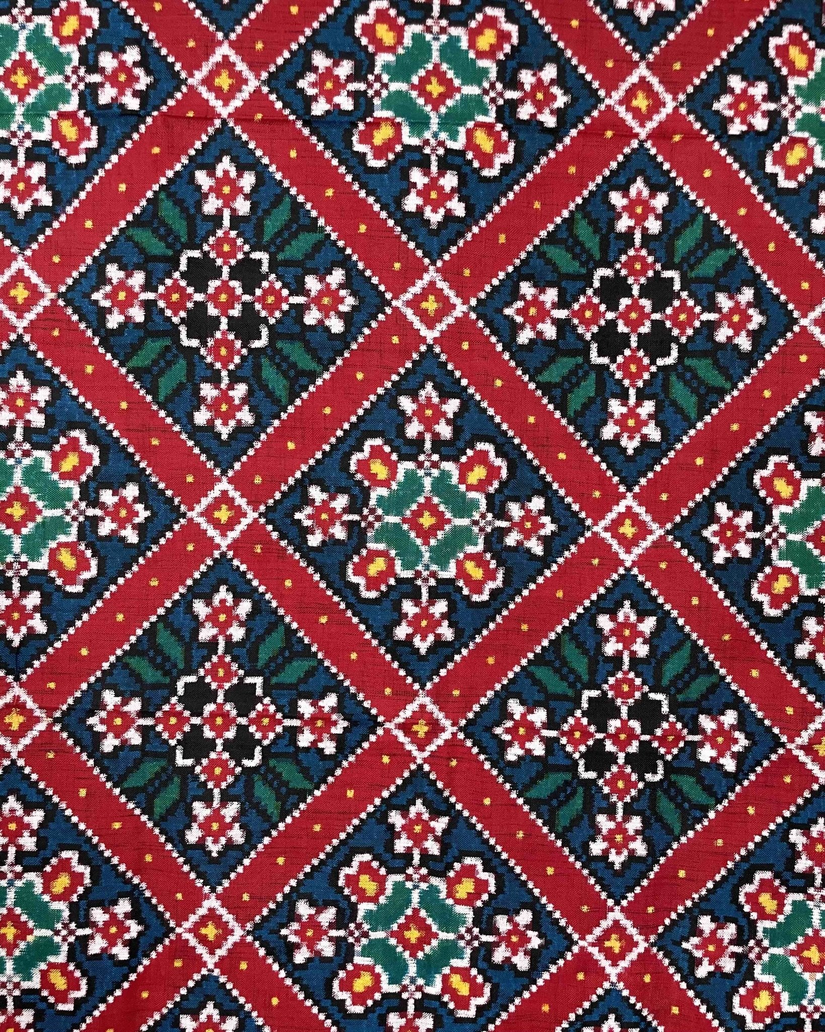 Red & blue Fancy Flower Designer Patola Dupatta - SindhoiPatolaArt