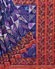 Red & Blue Fancy Narikunj Semi Double Ikat Patola Saree - SindhoiPatolaArt
