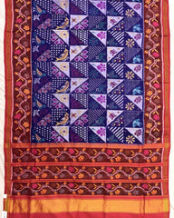 Red & Blue Fancy Narikunj Semi Double Ikat Patola Saree - SindhoiPatolaArt