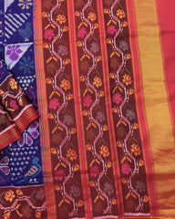 Red & Blue Fancy Narikunj Semi Double Ikat Patola Saree - SindhoiPatolaArt