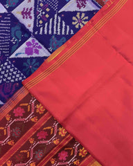Red & Blue Fancy Narikunj Semi Double Ikat Patola Saree - SindhoiPatolaArt