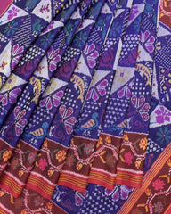Red & Blue Fancy Narikunj Semi Double Ikat Patola Saree - SindhoiPatolaArt