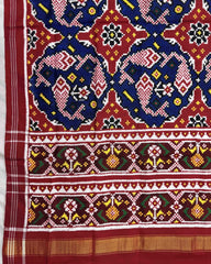 Red & Blue Fish Chhabdi Design Patola Dupatta - SindhoiPatolaArt