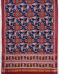 Red & Blue Fish Chhabdi Design Patola Dupatta - SindhoiPatolaArt