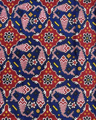 Red & Blue Fish Chhabdi Design Patola Dupatta - SindhoiPatolaArt