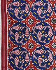 Red & Blue Fish Chhabdi Design Patola Dupatta - SindhoiPatolaArt