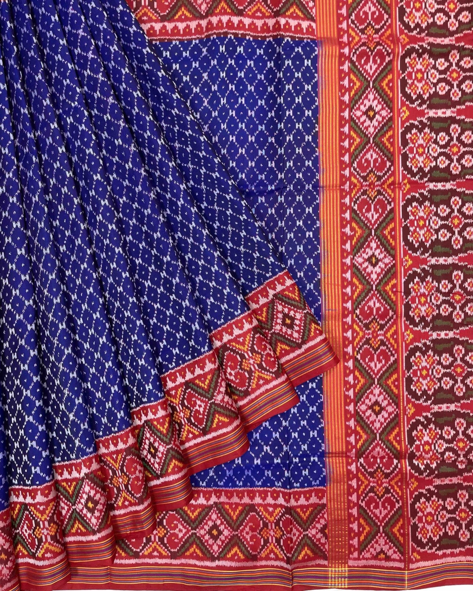 Red & Blue Jaali Design Patola Saree - SindhoiPatolaArt