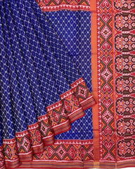Red & Blue Jaali Design Patola Saree - SindhoiPatolaArt