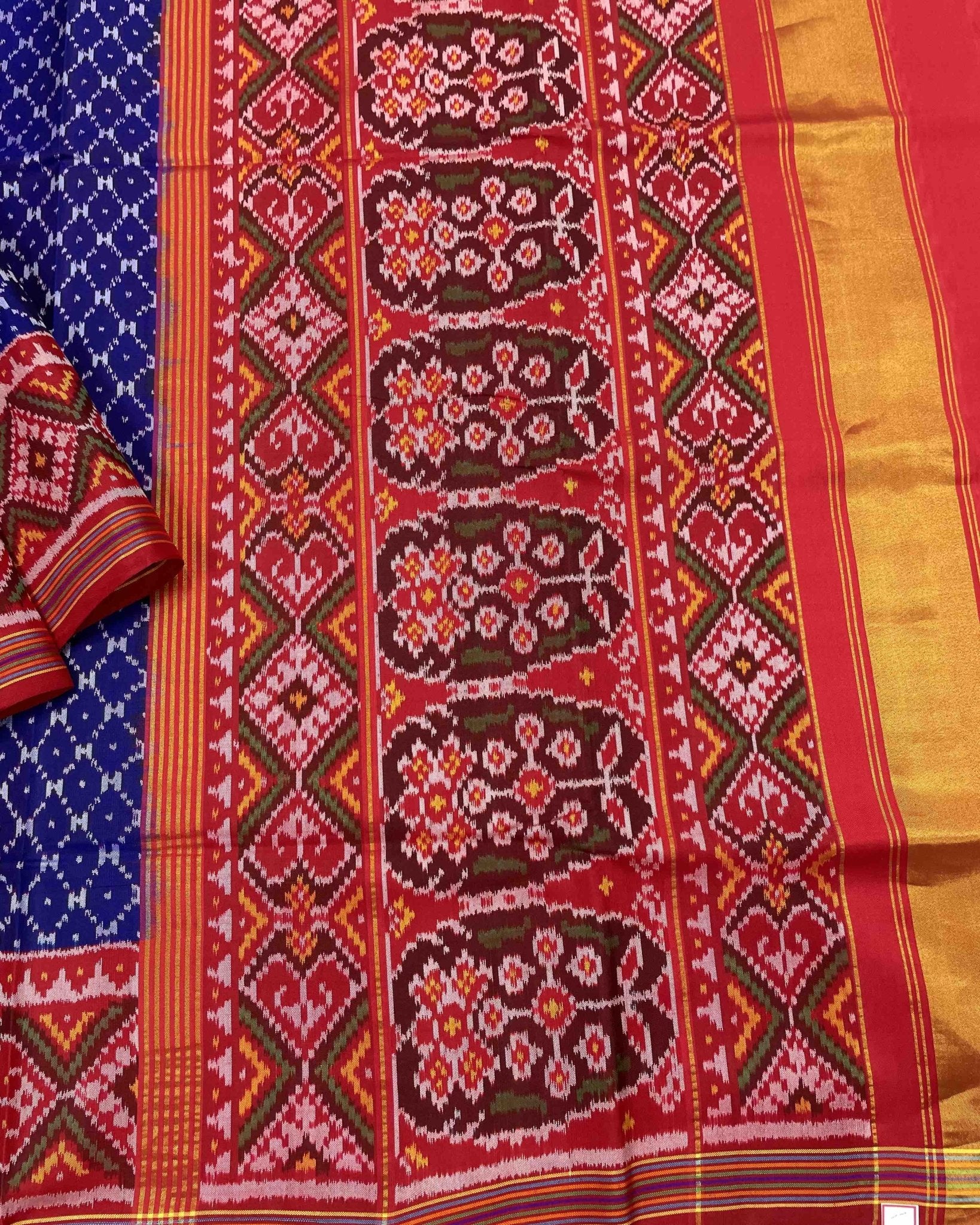 Red & Blue Jaali Design Patola Saree - SindhoiPatolaArt
