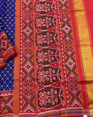 Red & Blue Jaali Design Patola Saree - SindhoiPatolaArt