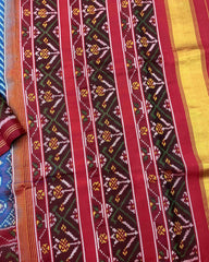 Red & Blue Lining With Elephant Scut Border Patola Saree - SindhoiPatolaArt