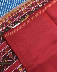Red & Blue Lining With Elephant Scut Border Patola Saree - SindhoiPatolaArt