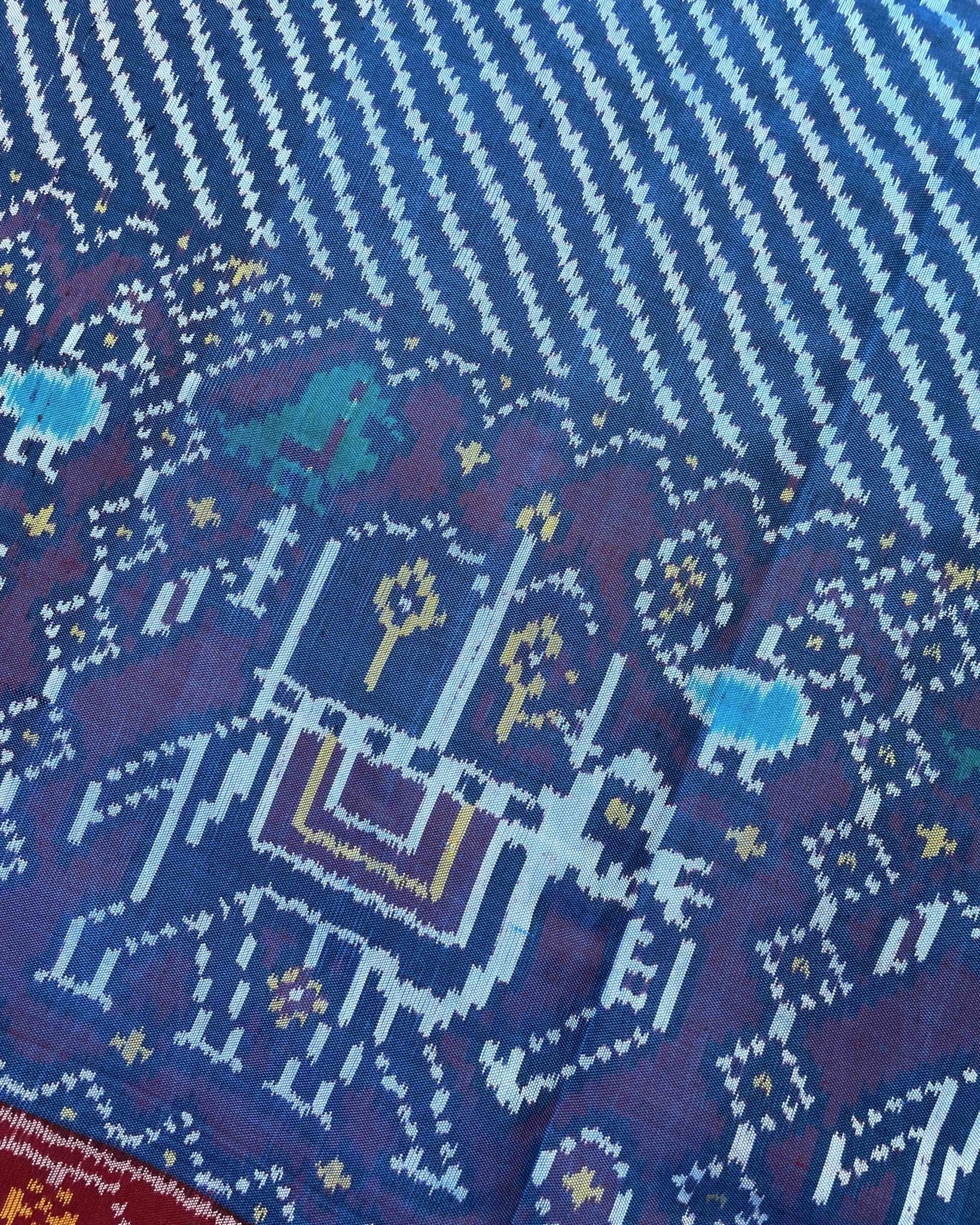 Red & Blue Lining With Elephant Scut Border Patola Saree - SindhoiPatolaArt