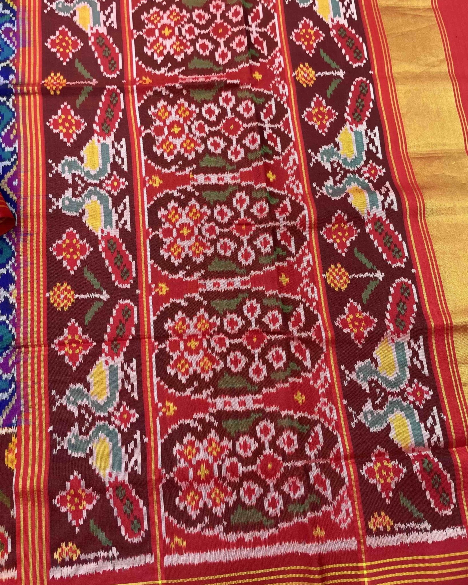 Red & Blue Manekchowk Designer Patola Saree - SindhoiPatolaArt