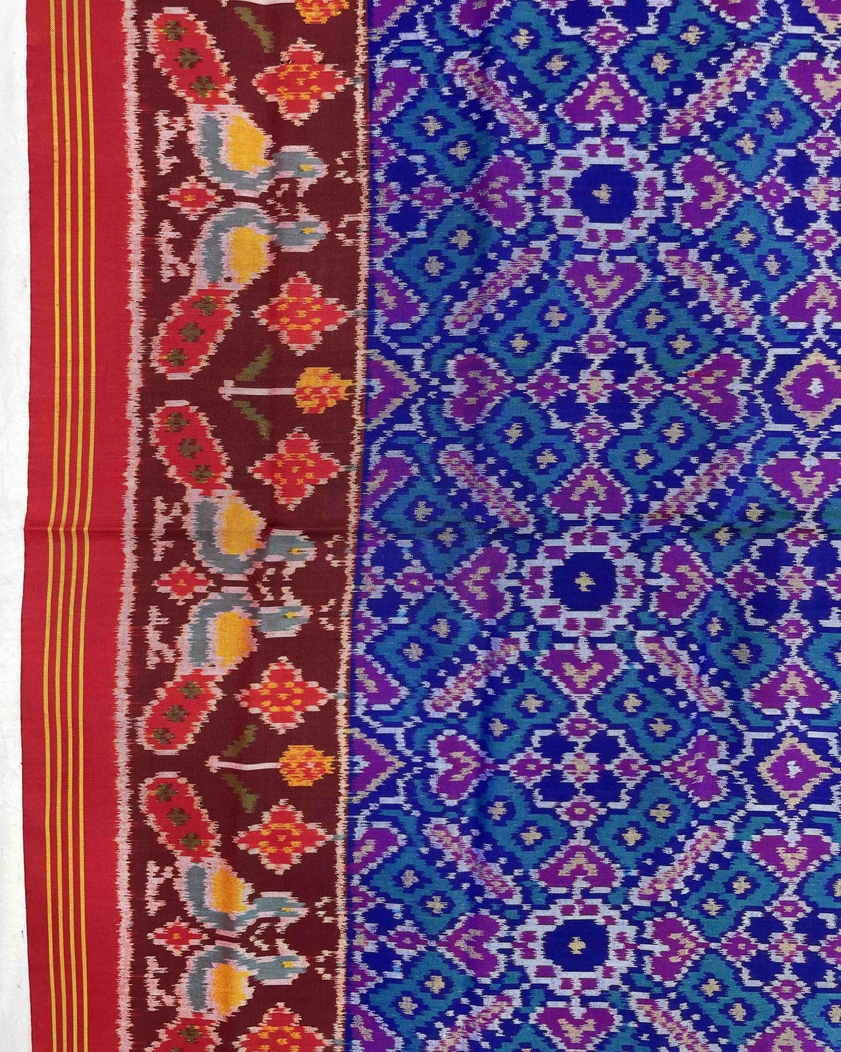 Red & Blue Manekchowk Designer Patola Saree - SindhoiPatolaArt
