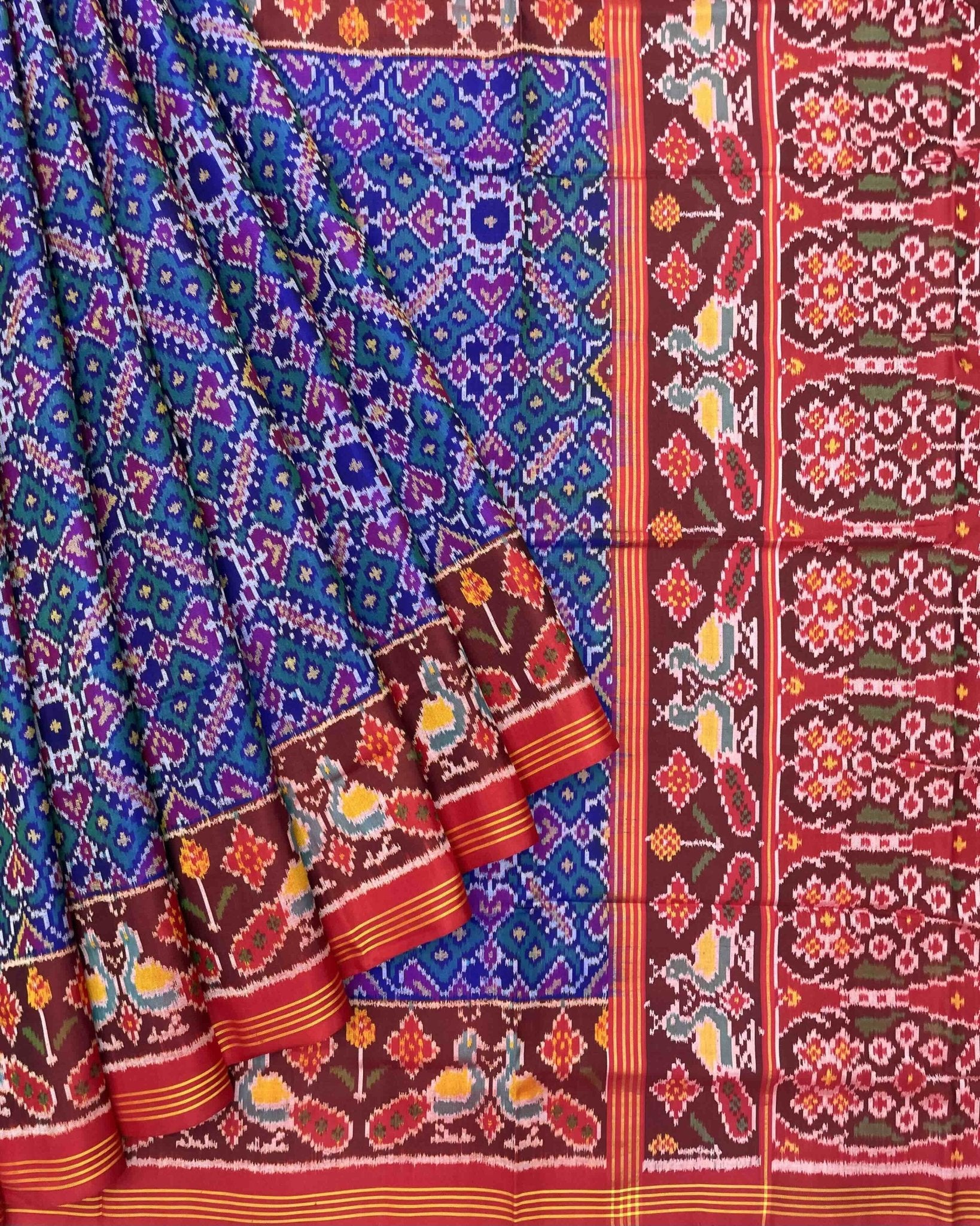 Red & Blue Manekchowk Designer Patola Saree - SindhoiPatolaArt