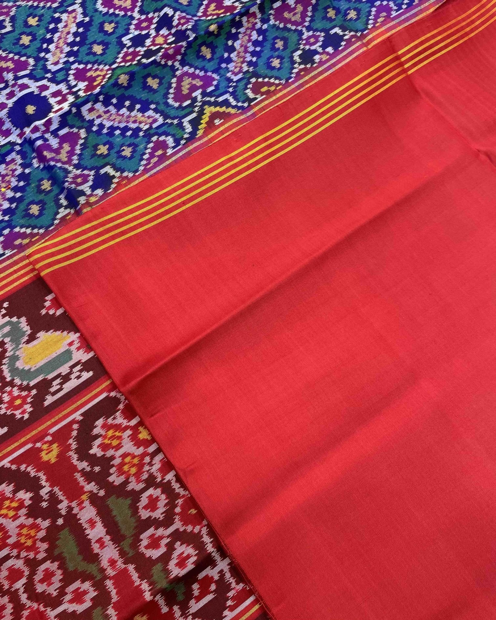 Red & Blue Manekchowk Designer Patola Saree - SindhoiPatolaArt