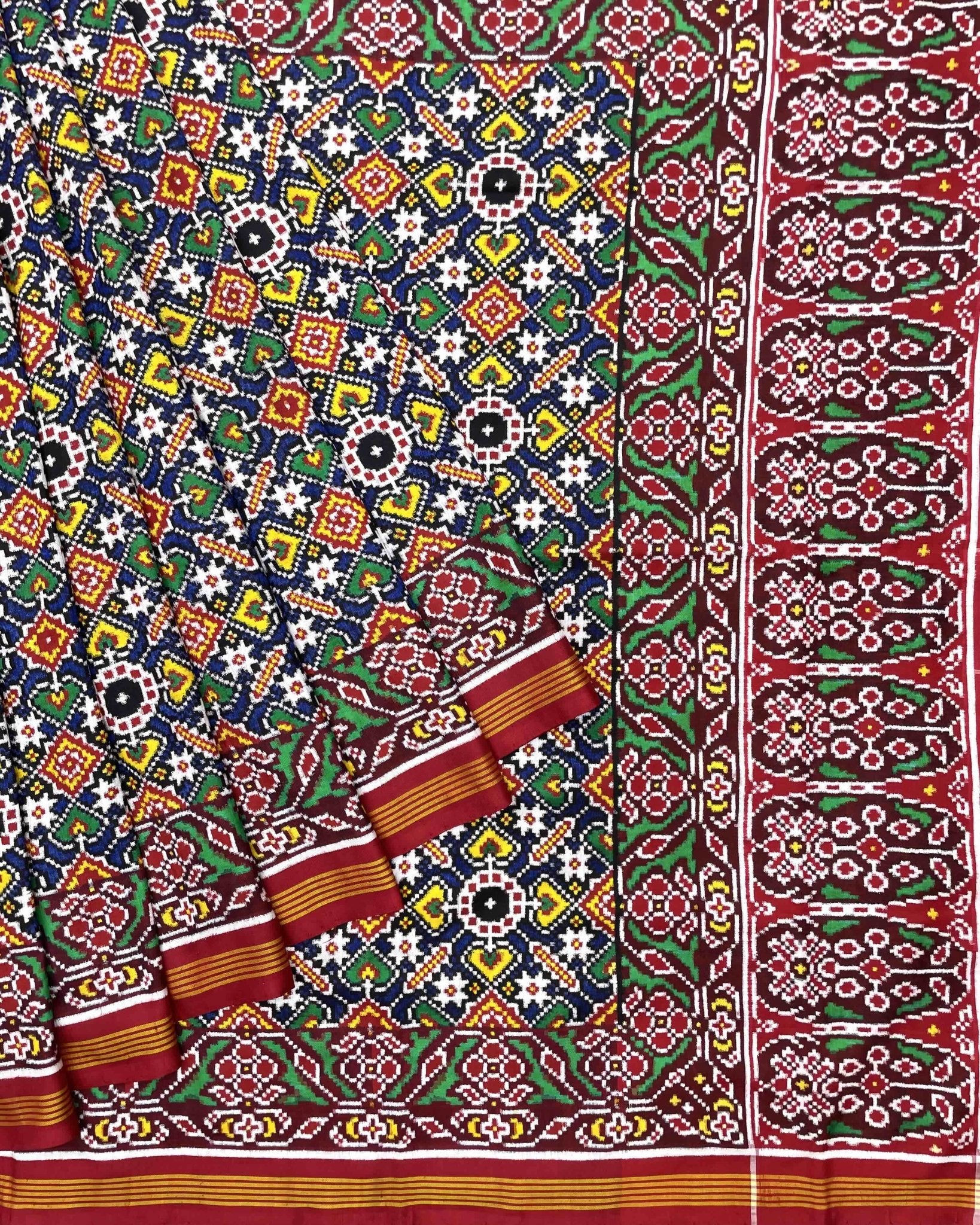 Red & Blue Manekchowk Double Ikat Patola Saree - SindhoiPatolaArt