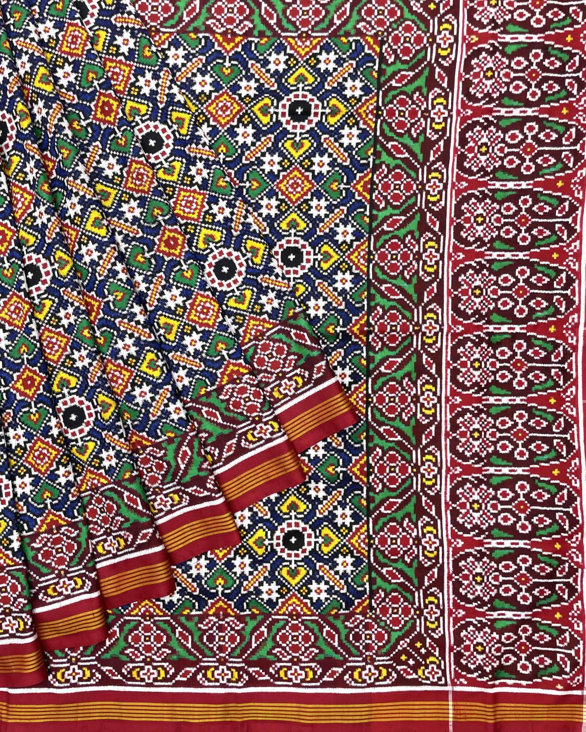 Red & Blue Manekchowk Double Ikat Patola Saree - SindhoiPatolaArt