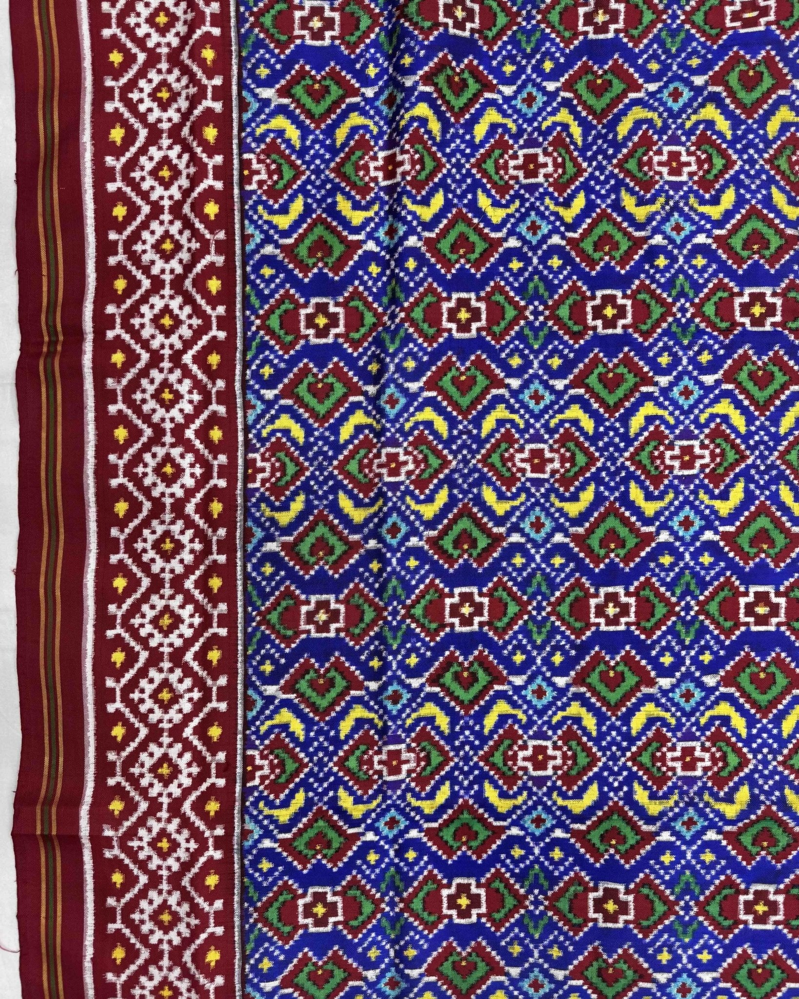 Red & Blue Manekchowk Double Ikat Patola Saree - SindhoiPatolaArt