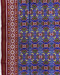 Red & Blue Manekchowk Double Ikat Patola Saree - SindhoiPatolaArt