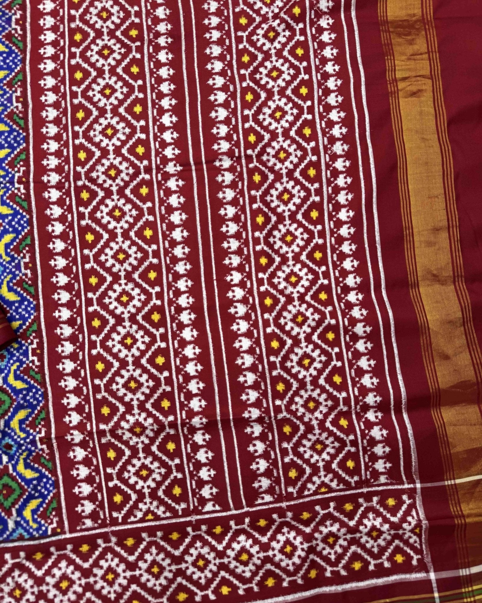 Red & Blue Manekchowk Double Ikat Patola Saree - SindhoiPatolaArt