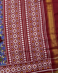 Red & Blue Manekchowk Double Ikat Patola Saree - SindhoiPatolaArt