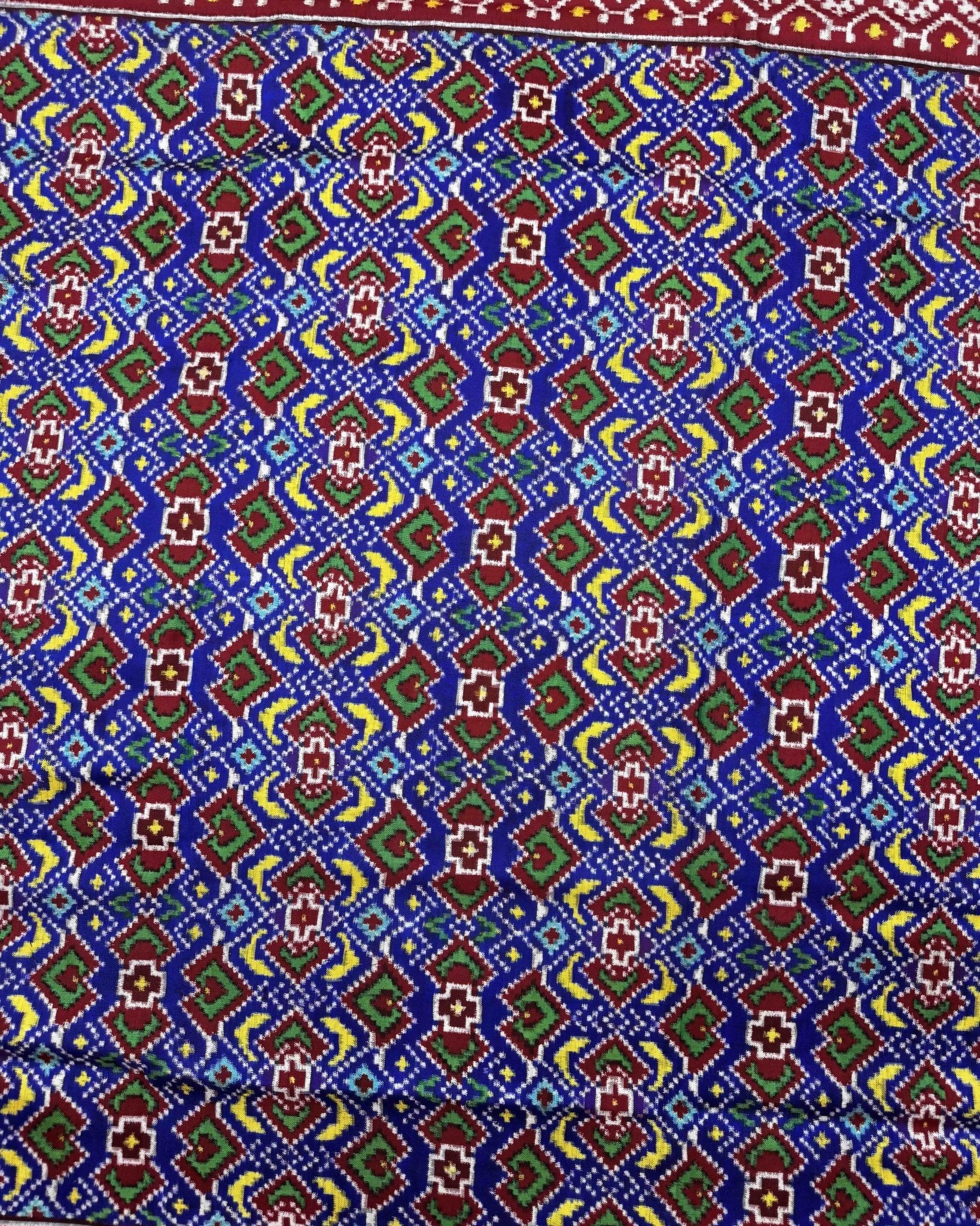 Red & Blue Manekchowk Double Ikat Patola Saree - SindhoiPatolaArt