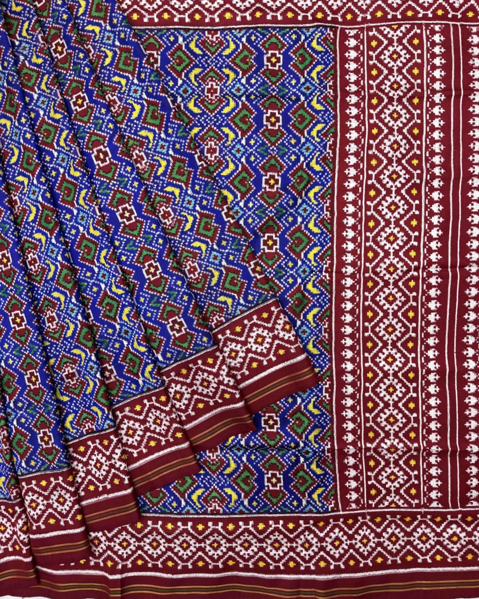 Red & Blue Manekchowk Double Ikat Patola Saree - SindhoiPatolaArt