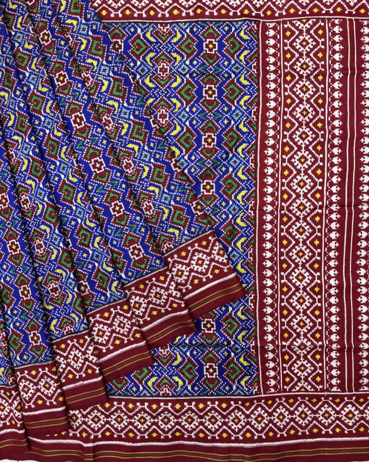 Red & Blue Manekchowk Double Ikat Patola Saree - SindhoiPatolaArt