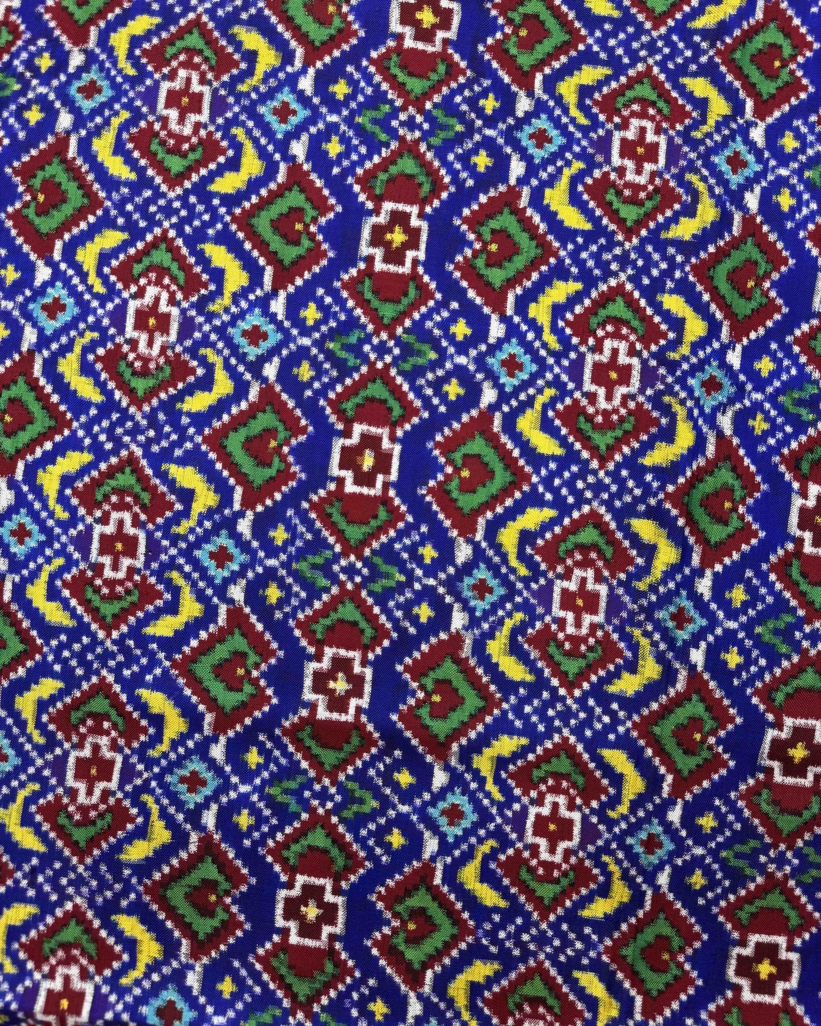 Red & Blue Manekchowk Double Ikat Patola Saree - SindhoiPatolaArt