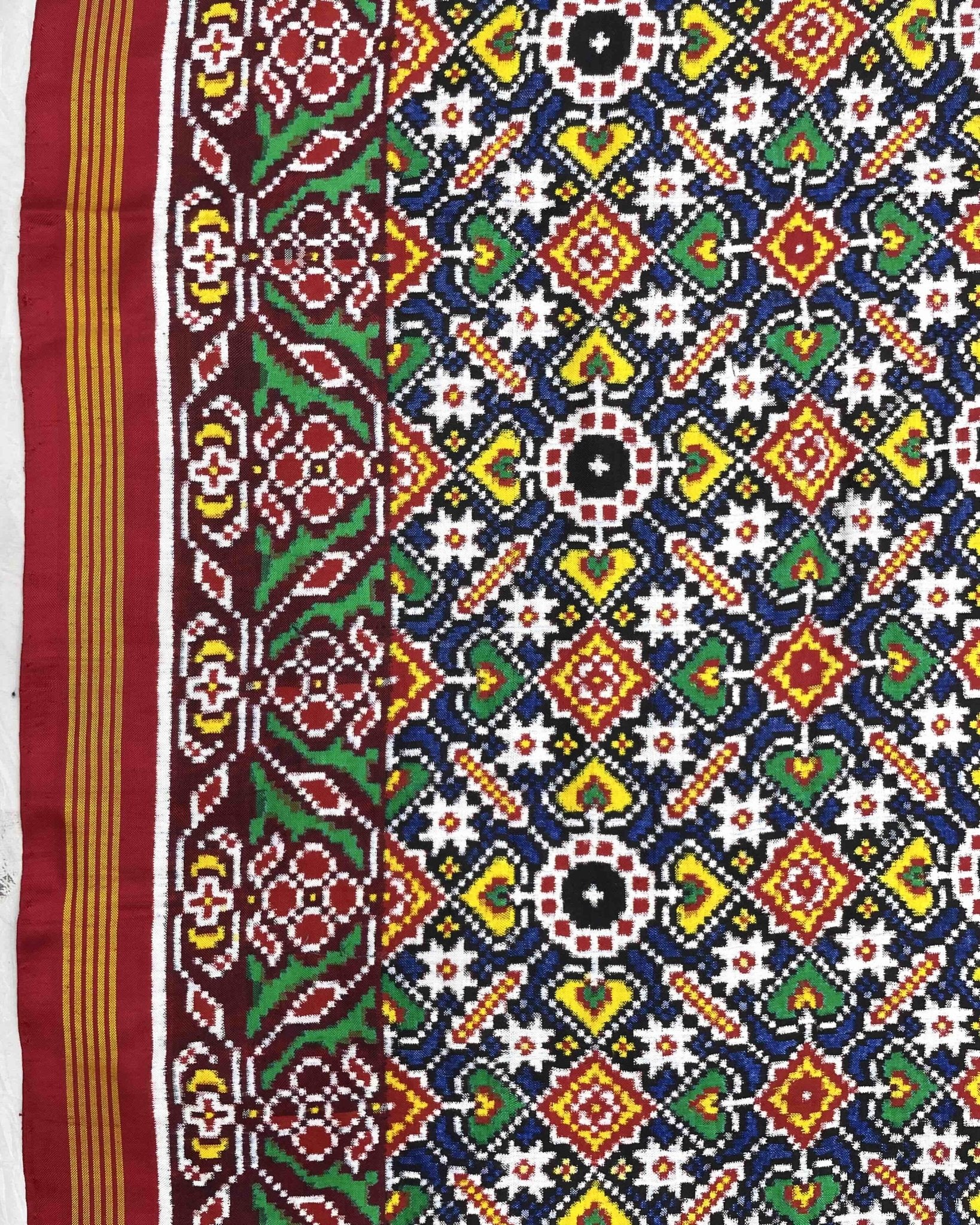 Red & Blue Manekchowk Double Ikat Patola Saree - SindhoiPatolaArt