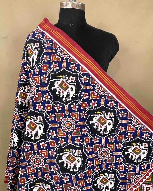 Red & Blue Manekchowk Elephant Patola Dupatta - SindhoiPatolaArt