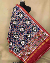 Red & Blue Manekchowk Elephant Patola Dupatta - SindhoiPatolaArt