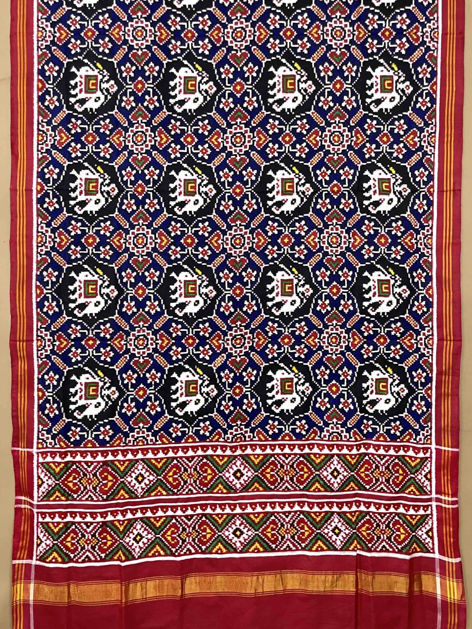 Red & Blue Manekchowk Elephant Patola Dupatta - SindhoiPatolaArt