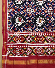 Red & Blue Manekchowk Elephant Patola Dupatta - SindhoiPatolaArt