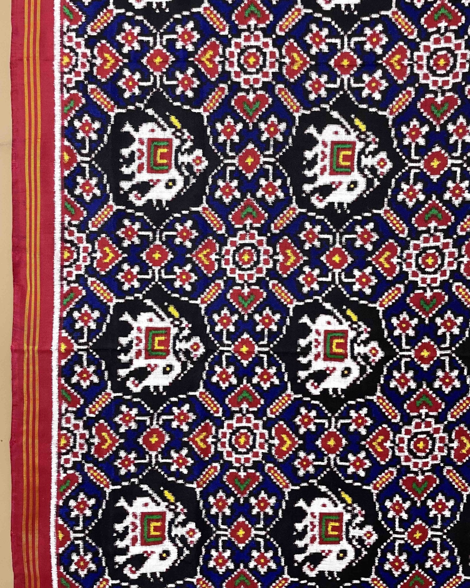 Red & Blue Manekchowk Elephant Patola Dupatta - SindhoiPatolaArt