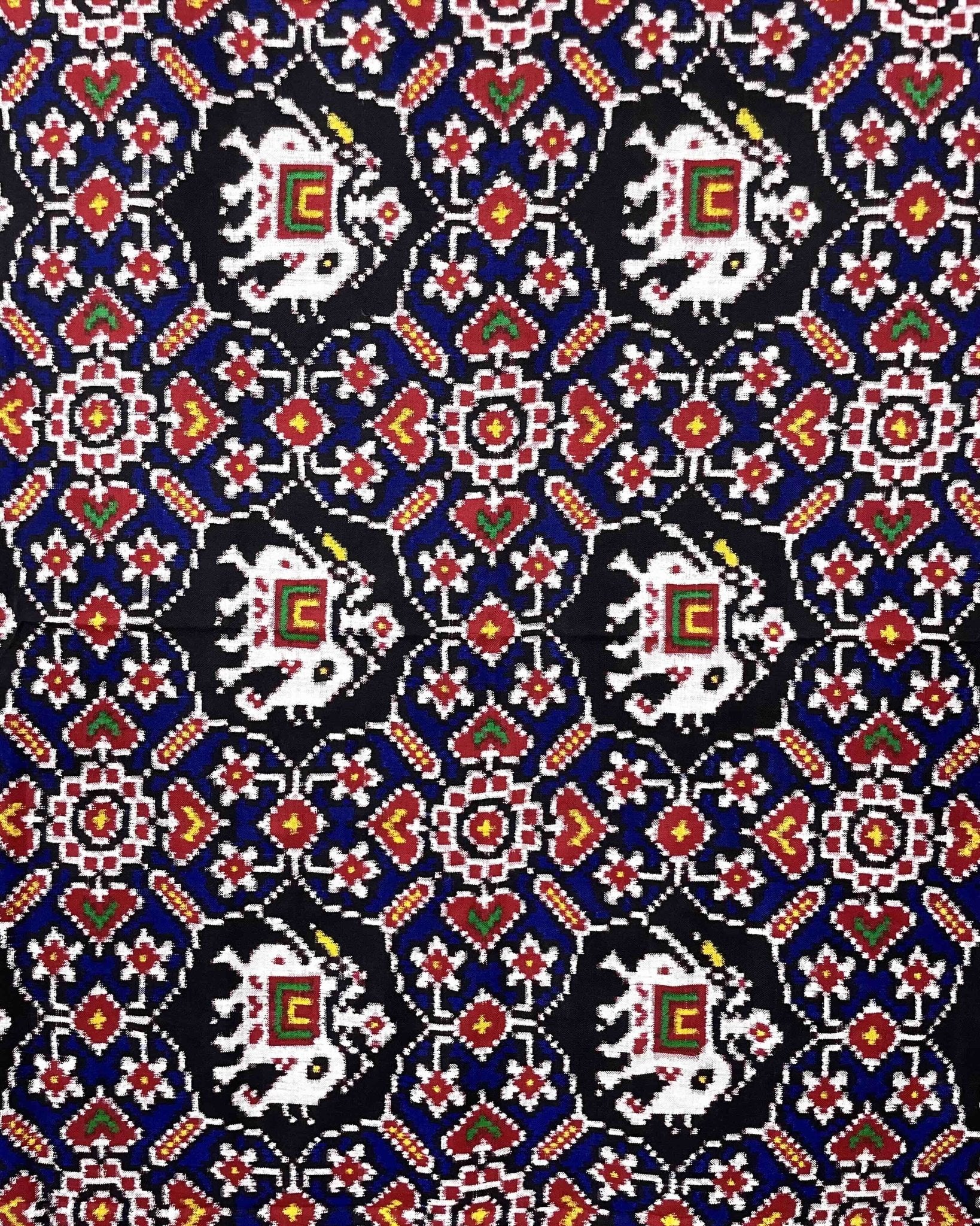 Red & Blue Manekchowk Elephant Patola Dupatta - SindhoiPatolaArt