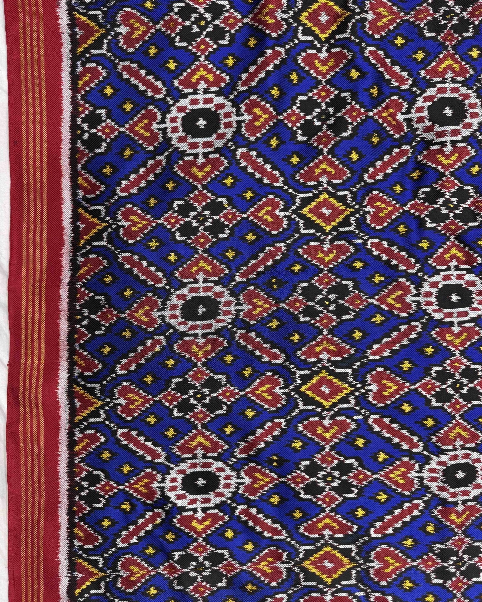 Red & Blue Manekchowk Twill Patola Saree - SindhoiPatolaArt