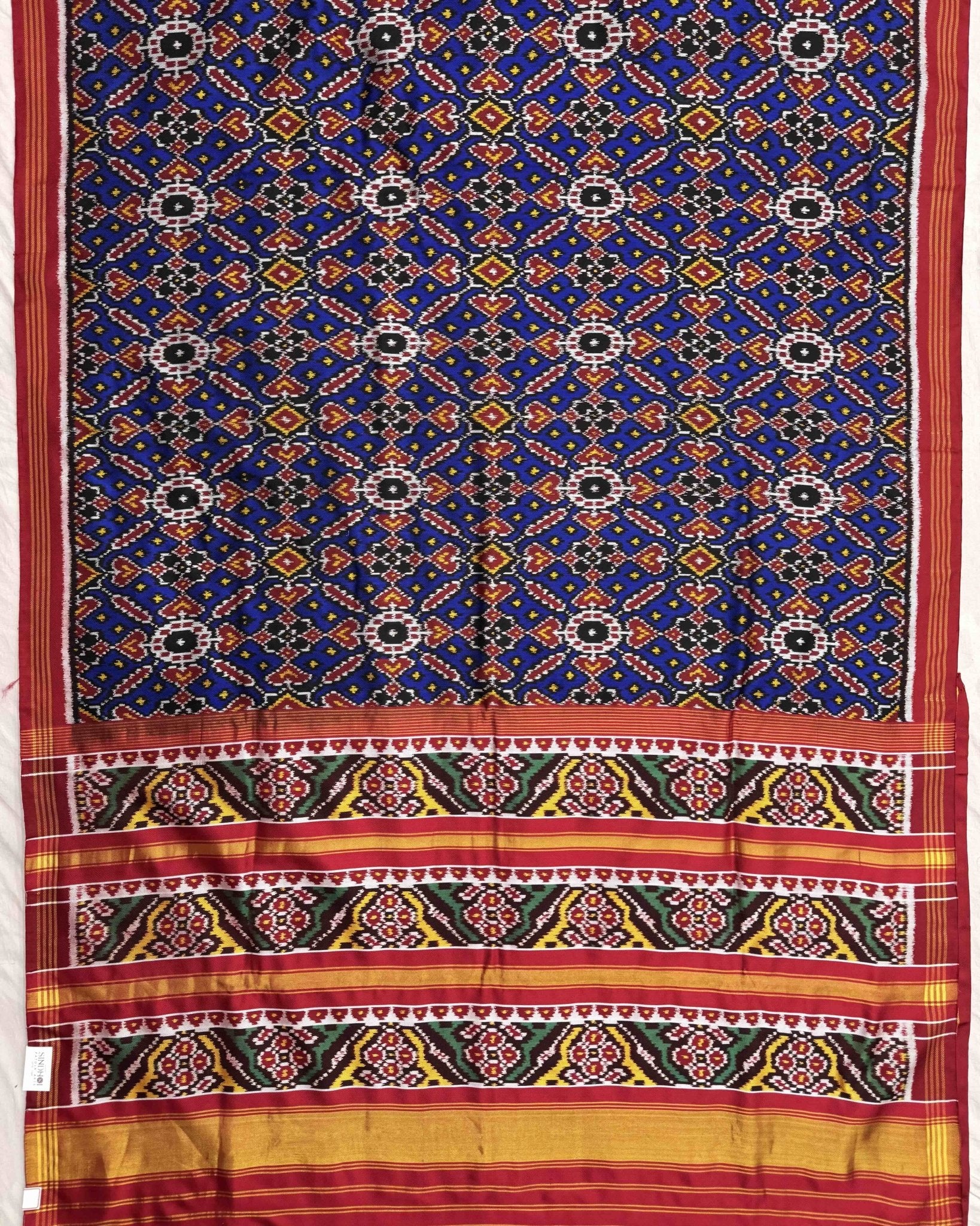 Red & Blue Manekchowk Twill Patola Saree - SindhoiPatolaArt