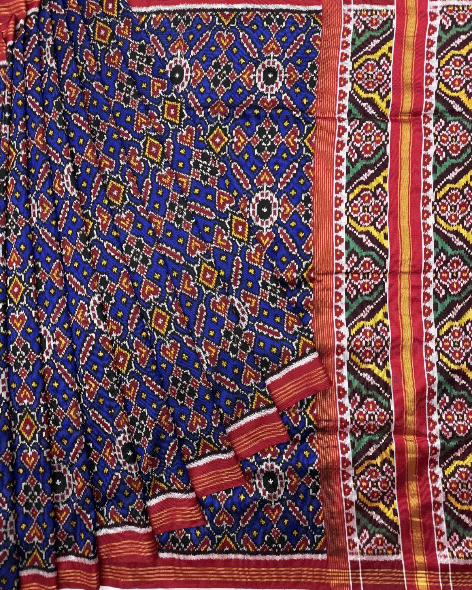Red & Blue Manekchowk Twill Patola Saree - SindhoiPatolaArt
