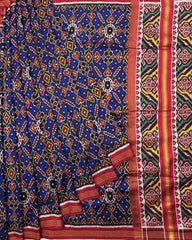 Red & Blue Manekchowk Twill Patola Saree - SindhoiPatolaArt