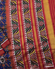 Red & Blue Manekchowk Twill Patola Saree - SindhoiPatolaArt