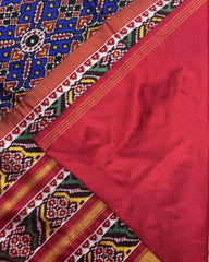 Red & Blue Manekchowk Twill Patola Saree - SindhoiPatolaArt