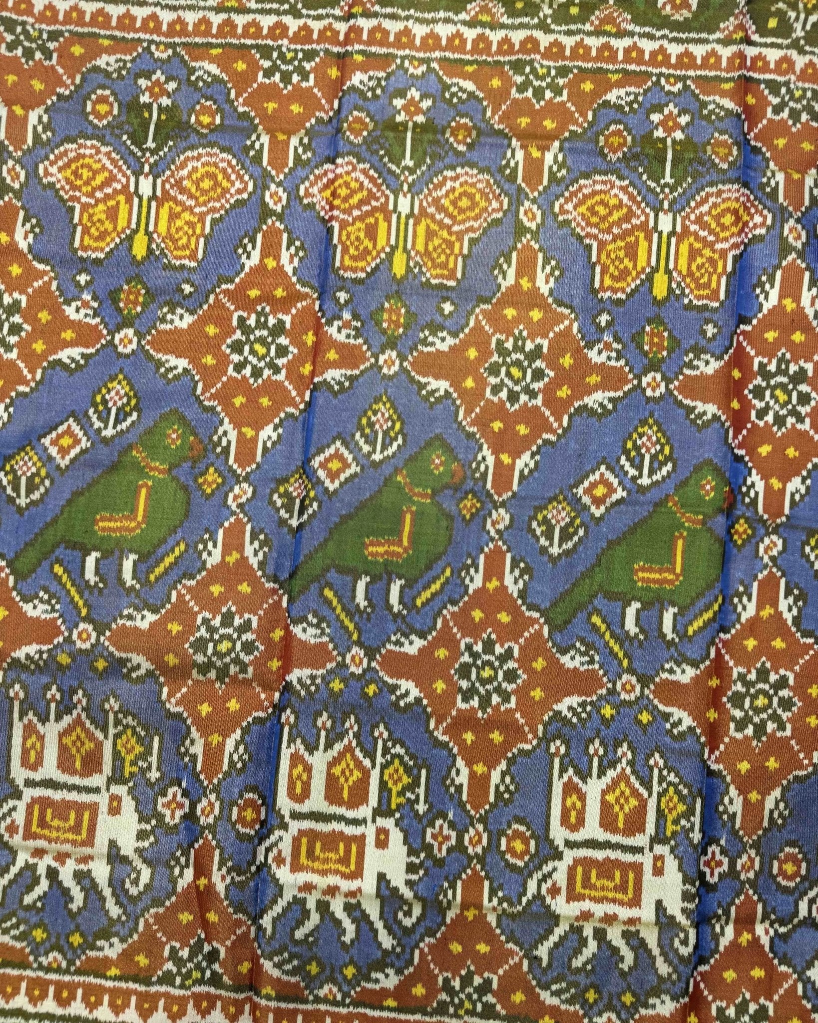 Red & Blue Narikunj Chhabdi Tissue Patola Saree - SindhoiPatolaArt