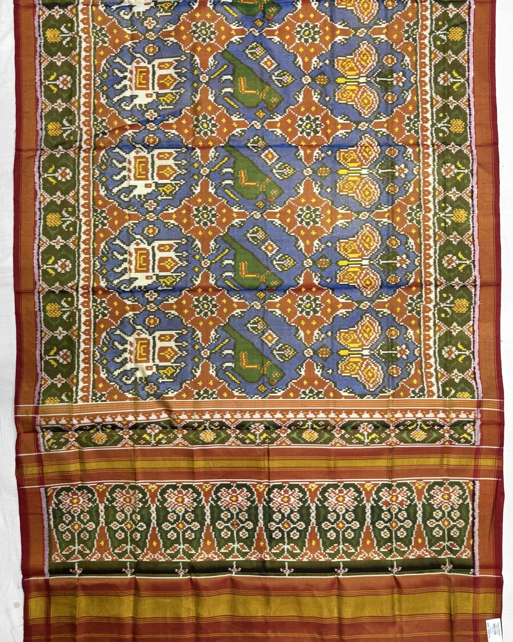 Red & Blue Narikunj Chhabdi Tissue Patola Saree - SindhoiPatolaArt