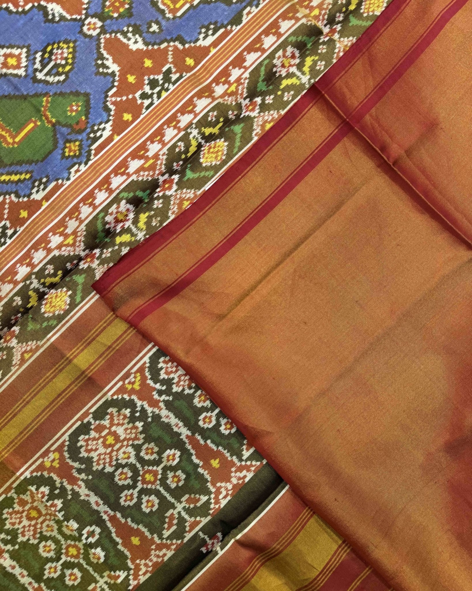 Red & Blue Narikunj Chhabdi Tissue Patola Saree - SindhoiPatolaArt