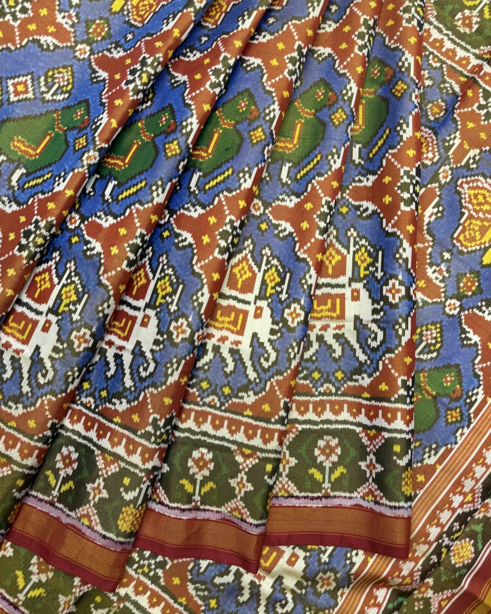 Red & Blue Narikunj Chhabdi Tissue Patola Saree - SindhoiPatolaArt