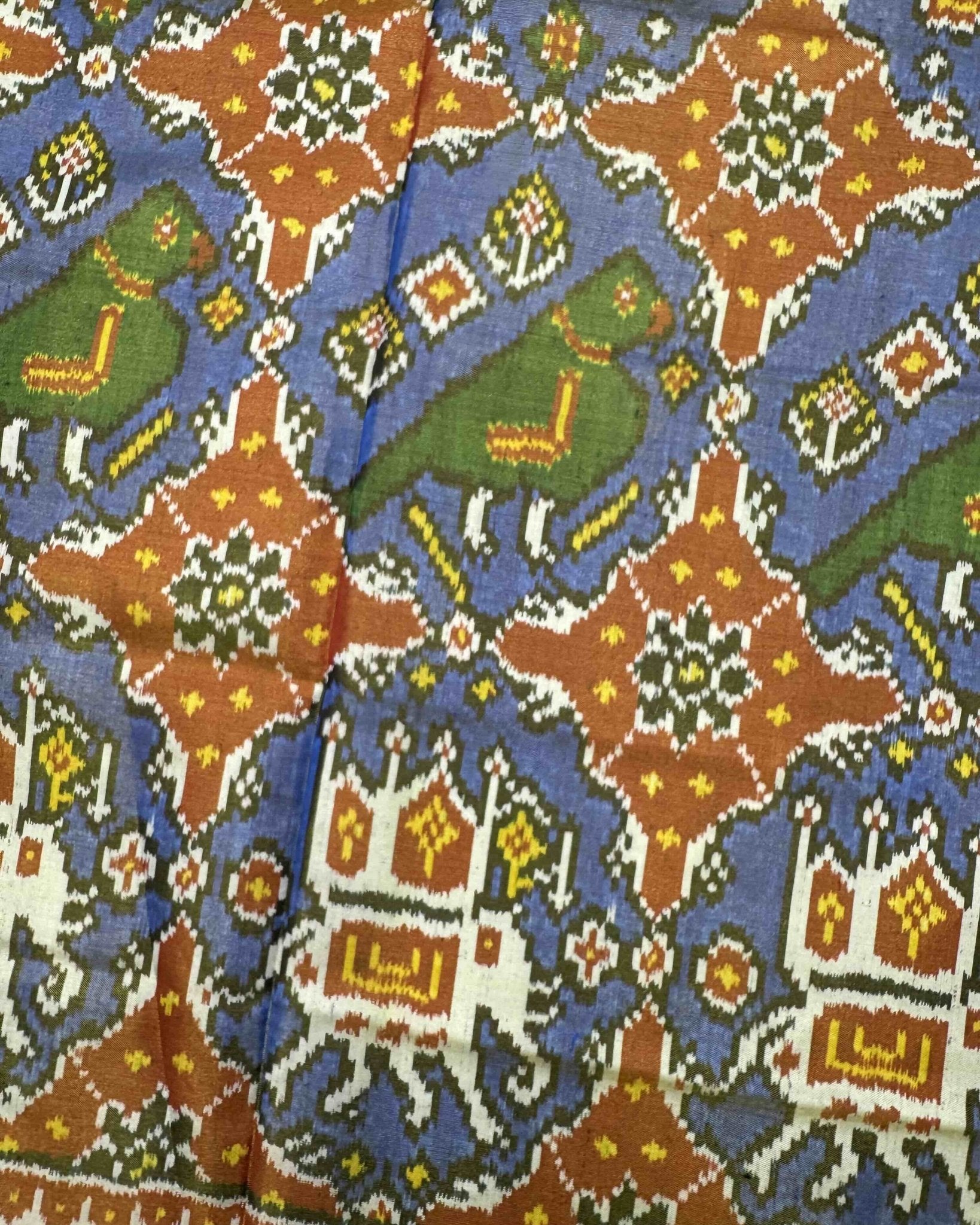 Red & Blue Narikunj Chhabdi Tissue Patola Saree - SindhoiPatolaArt